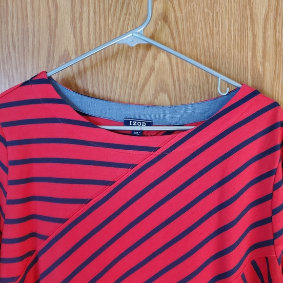 Izod red 3/4 sleeve midi in red rover combo red and blue cotton size L - Picture 6 of 10